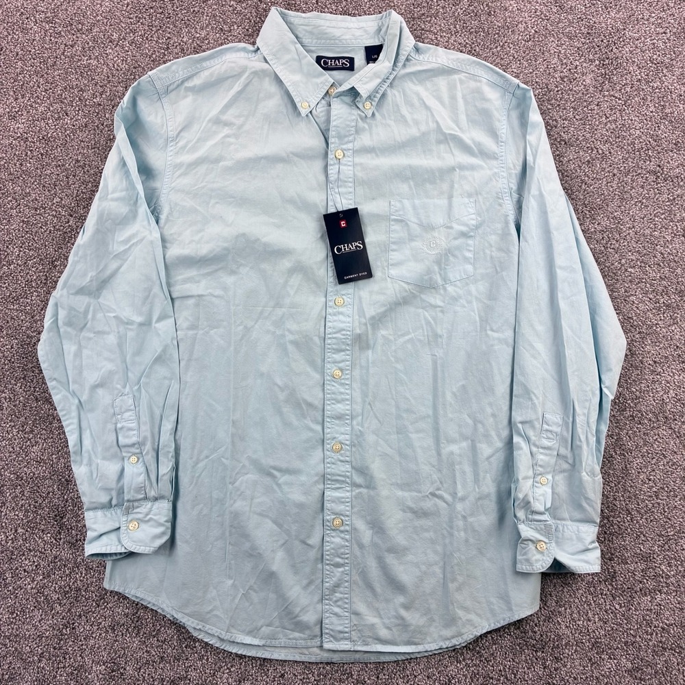 NWT Chaps Shirt Mens Large Long Sleeve Button Down Acadia Blue Garment Dyed